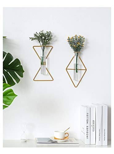 IvyMei Luxurious Nordic Gold Wall Vase Metal Frame Glass Tube - color: Gold 4