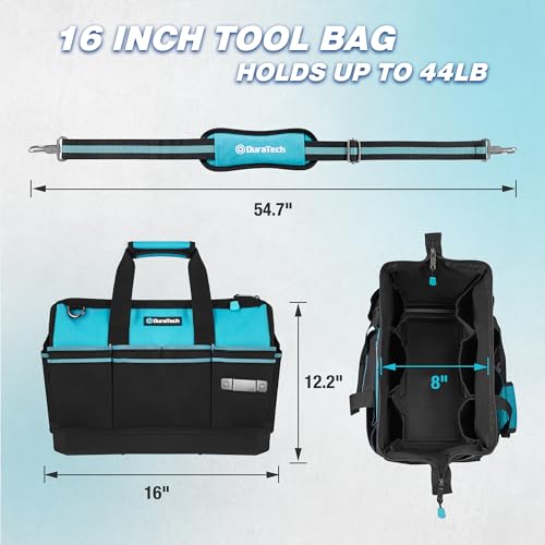 DURATECH 16" Heavy Duty Tool Bag with Hard Bottom and 18 Pockets - size: 16 Inch