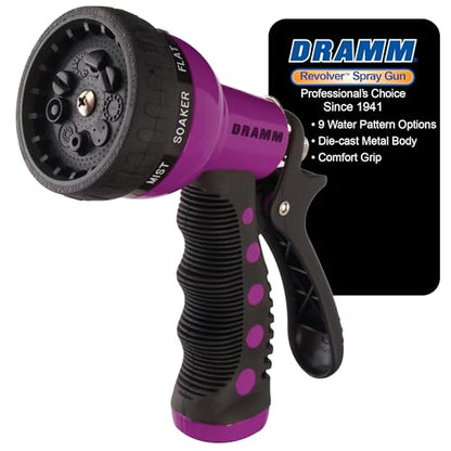 Dramm Revolver Heavy Duty Metal Garden Hose Nozzle – 9 Spray Patterns, High Pressure Jet, Thumb-Control Flow, Ergonomic Grip – Berry - color: Berry, size: Revolver