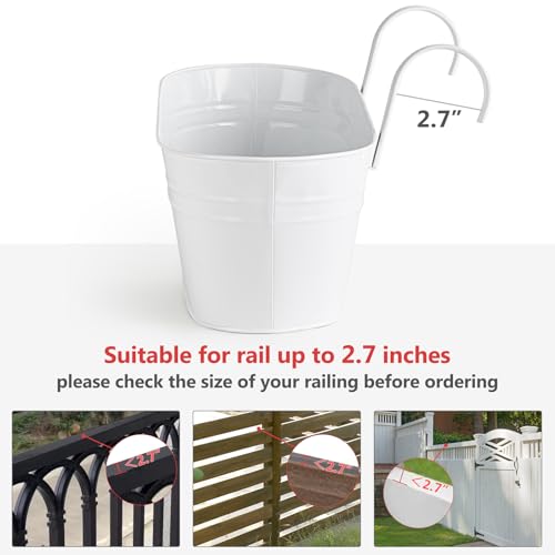Dahey 15 Inches Railing Planter Box 3 Pcs Metal Hanging Flower Pots, White - color: White