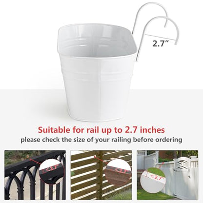 Dahey 15 Inches Railing Planter Box 3 Pcs Metal Hanging Flower Pots, White - color: White