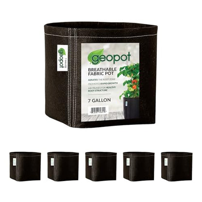 GeoPot 7 Gallon Fabric Grow Bags for Vegetables, Houseplants, Herbs & Flowers |5-Pack| Fabric Pots for Outdoors and Indoors, Aerated Fabric Grow Bags - size: 7 Gallon (5-Pack), style: No Handles
