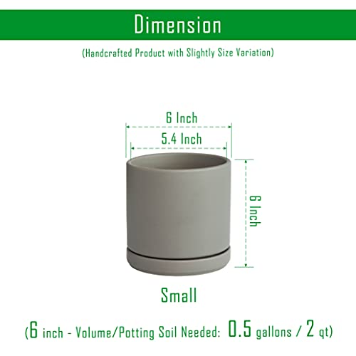 D'vine Dev 2-Pack Ceramic Pots with Saucers, Grey, 6 in, 94-V-C-3 - color: Gray, size: 6 Inch