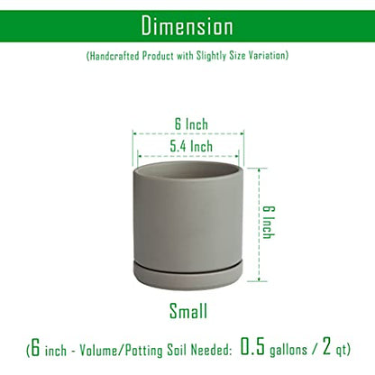 D'vine Dev 2-Pack Ceramic Pots with Saucers, Grey, 6 in, 94-V-C-3 - color: Gray, size: 6 Inch