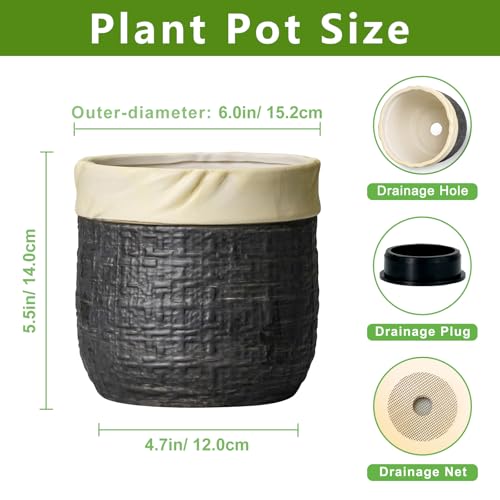 Ceramic Flower Pots, 6 Inch Pots for Plants, Round Planter, Black - color: Black, size: 6 Inch