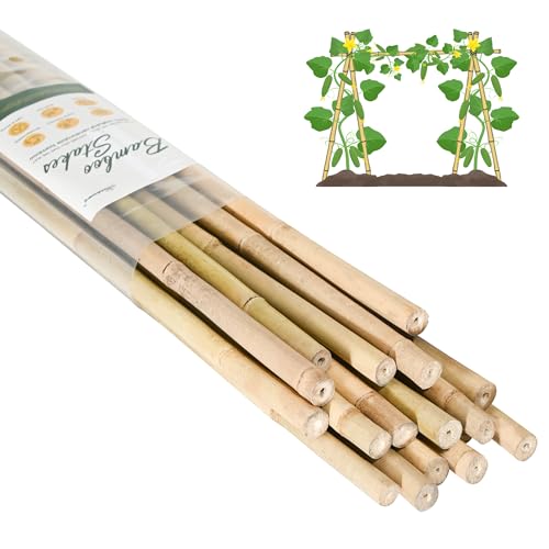 Cambaverd Bamboo Stakes 7 Feet, 15 Pack Bamboo Poles for Tall Plants - size: 7 FT-15PACK