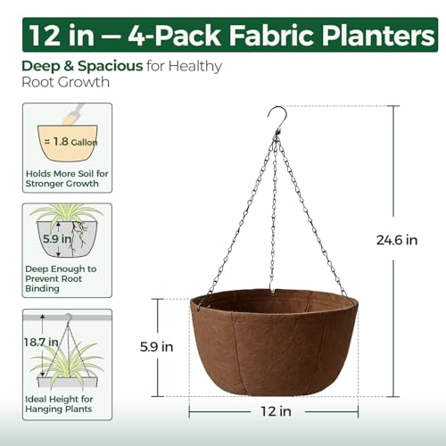 T4U Hanging Planter for Plants Outdoor 12 Inch, Fabric Pots 4 Pack - size: 12 Inch, 4-Pack