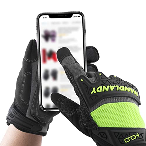 HANDLANDY Mens Work Gloves Touch screen, Utility Mechanic Gloves, Flexible Breathable Fit- Padded Knuckles & Palm - color: Green, size: Small
