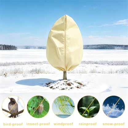 8 Pack 3 Sizes Plant Covers Freeze Protection w Zipper & Drawstring, Beige - color: Beige