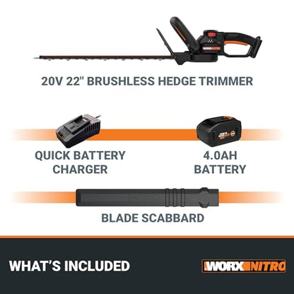 WORX Cordless Hedge Trimmer, 20V 22" Bush Trimmer, WG263 - style: 22" 20V Hedge Trimmer w/(1)4.0Ah Battery
