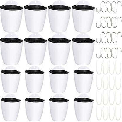 Amyhill 16 Pcs 5'' and 4.33'' Self Watering Hanging Planter for Indoor Plants Wall Planter with Hook and Absorbent Cotton Rope Wall Plant Holder Wall Mounted Planters White Flower Pots for Garden