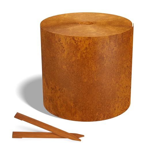 Worth Galvanized Steel Landscape Edging 6" x50' Metal Garden Edging Roll Flexible Bender Border with 16Pcs Stakes for Lawn, Flower Bed Edges, Rust-Colored Painted - color: Rust-like Color, style: 6"x50'
