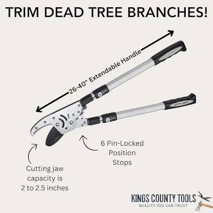 Kings County Tools Tree Trimmer Loppers with Extendable 26" - 40" Handles - style: 40" Extendable Anvil Lopper