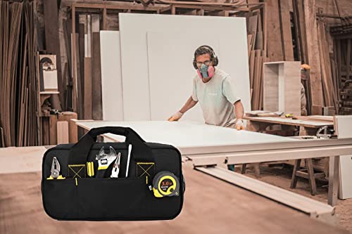 FASTECH Heavy Duty Tool Bag 14-Inch, Wide Mouth Tool Tote Bag, Waterproof Tool Organizer Bag, Electricians Repairman Tools Tote Bag (Black) - size: Black