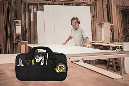FASTECH Heavy Duty Tool Bag 14-Inch, Wide Mouth Tool Tote Bag, Waterproof Tool Organizer Bag, Electricians Repairman Tools Tote Bag (Black) - size: Black