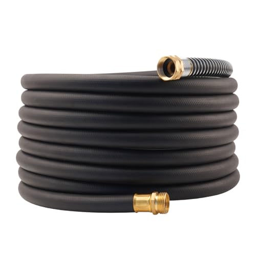 Wiseflow Garden Hose 25FT x 5/8", Heavy Duty Rubber Hose, Water Hose with Five Layered Braiding, Male Female Fittings, 1000PSI Burst, 300PSI Working for Yard, Car Wash, Pets (Black) - color: Black, size: 25FT 5/8