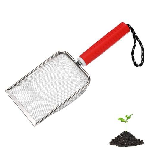 M METERXITY 1-Pack Gardening Soil Sifter, 1.5 mm Mesh Stainless Steel Portable Gardening Sifter with Soft Handle for Sand/Dirt/Rock Compost [White, Red] - color: White, Red, size: 1.5X1.5mm