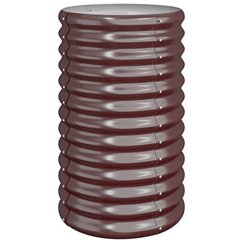 Cylindrical Garden Planter, 15.7 x 15.7 x 26.8 Inch Powder-Coated Steel Metal Flower Pot for Outdoor Patio Balcony Porch Decor, Brown - color: Brown, size: 15.7" x 15.7" x 26.8" & 1