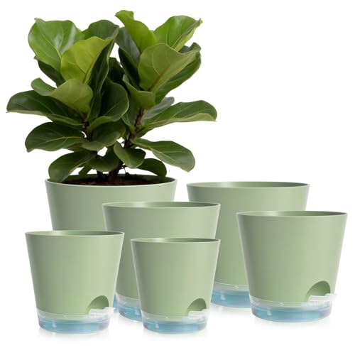 GARDIFE 2026 Upgraded Self Watering Plant Pots with Drainage Hole, 7/6.5/6/5.5/5/4 Inch Flower Planting Containers for House Plants, African Violet, Flowers, Cactus (Green, 7+6.5+6+5.5+5+4 inch) - color: 7-green-upgraded, size: 7+6.5+6+5.5+5+4 inch