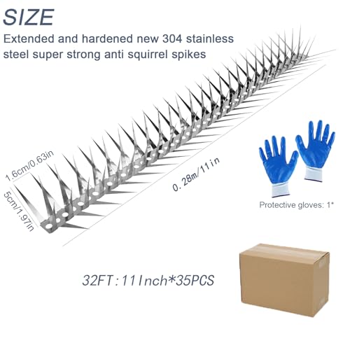 Bird Spikes 32 FT Anti Climb Spikes Stainless Steel Bird Squirrel Deterrent - size: 32 FT