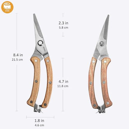 BUGUI Wood Handle Garden Shears, Long Straight Tip, All Steel Construction, Sharp, Well Designed Garden Scissors, 8" - style: 8"WoodHandleShears(E011)