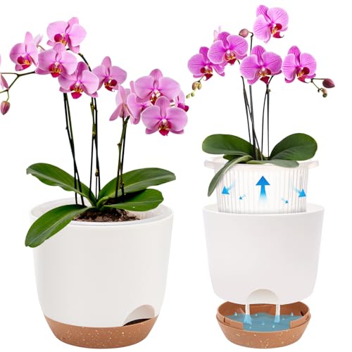 7.2 Inch Self Watering Orchid Pots for Indoor Plants,Macetas para Orqudeas,Flower Pots for Indoor Plants with Holes（White） - color: White, size: 1Pc 7.2IN