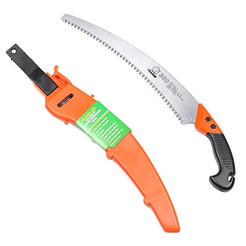 20 inches Curved Blade Saw with Scabbard, Heavy Duty Pruning Saw, Steel Pruner Blade with High Hardness and Sharpness, Perfect for Trimming Trees, Plants, Shrubs, Wood, and More, Made in Korea