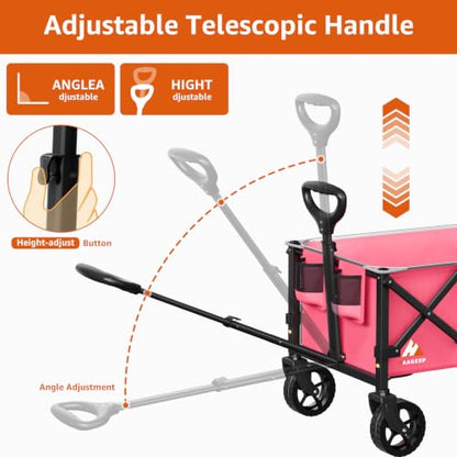 Collapsible Wagon Cart with Wheels & Reflective Stripe 280lbs Heavy Duty - color: Pink, size: Medium