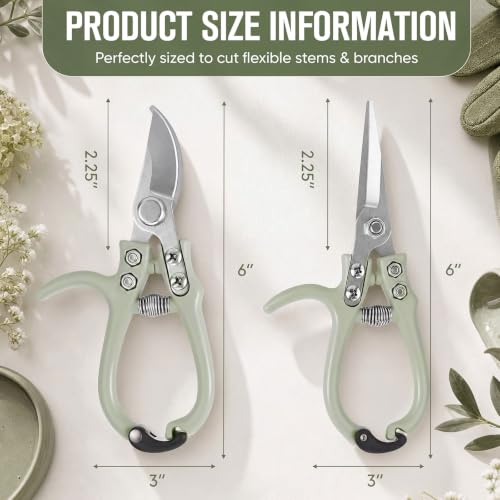 4 Pack Garden Pruning Shears Set, Lightweight Gardening Scissors with Safety Lock, Rust Resistant Bypass and Straight Blade Garden Clippers for Plants, Flowers, Fruit Trees, Green