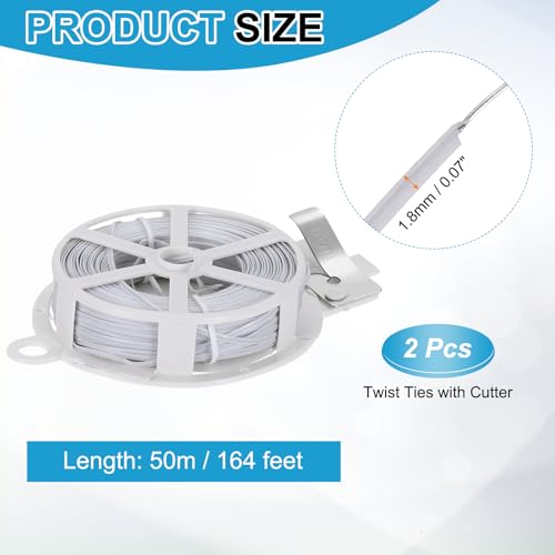 HARFINGTON 2pcs Twist Tie with Cutter 164FT (50m) Garden Plant Ties Wire - color: White, size: 164FT