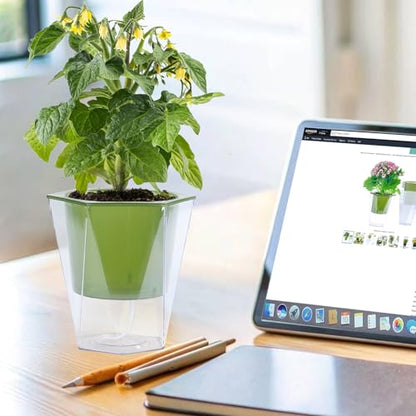 Oliz Self Watering Planter 5 Pcs, 4.5 Inch Flower Plant Pot with Transparent Inner Pot, Gardening Flowerpot with Watering Can, Indoor Self Watering Planter Pot for Herbs, Flowers (Green) - color: Green