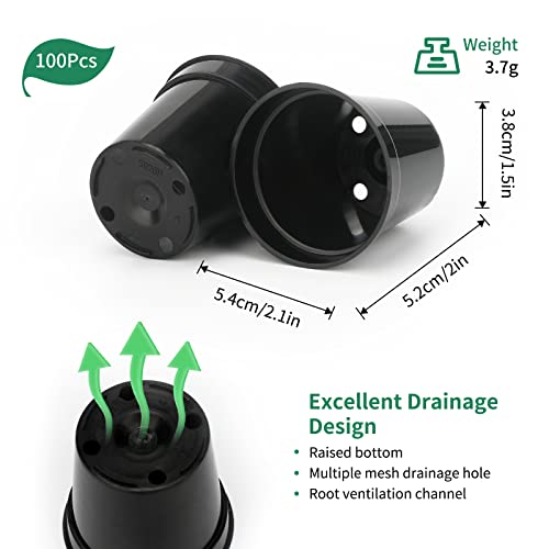 KINGLAKE GARDEN Small Black Plastic Pots,50 Packs 2 Inch Small Plant Pots - color: Black