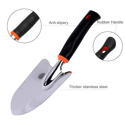 Garden Tool Shovel for Digging Gardening Trowel for Lawn Planting Stainless Steel Spade Rubber Handle Anti Slippery - color: Silver Rubber Handle
