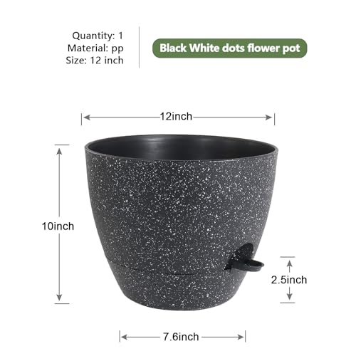 WSMKSZ 12 inch Large Self Watering Pots, Planter, Plant Pots with Mesh Drainage Holes for Indoor Outdoor House Plants and Garden, Plastic Flower Pots with Deep Reservoir, Speckled Black - color: Speckled Black, size: 12inch 1pcs