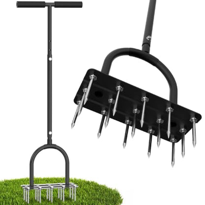 Lawn Aerator Tool, Heavy Duty Manual Grass Aerator for Lawn（Black）