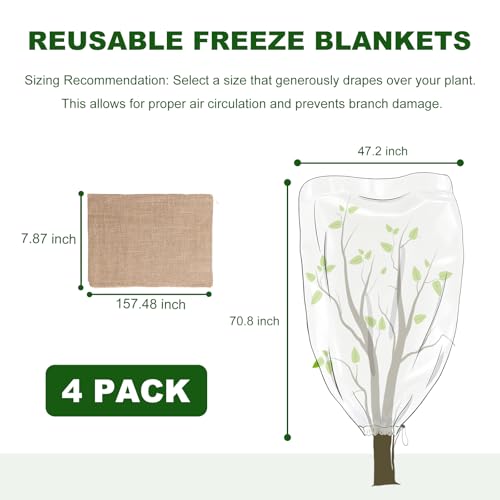 Plant Covers for Freeze Protection, 4 Pack 47" x 71" Drawstring - size: 47 x 71 Inch 4 Pack