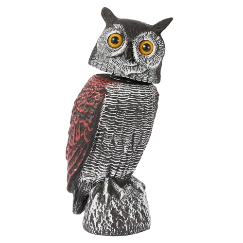 Fake Owl Decoys to Scare Birds Away-15.8 Inch, Rotating Head Sculptures, Nature Enemy Scarecrow Plastic Owl Statues, Bird Control and Pigeon Deterrent Outdoor for Outside, Patio, Yard