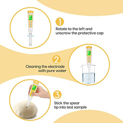 YINMIK Food pH Meter Digital pH Tester Spear pH Probe pH Reader for Canning - color: Yellow