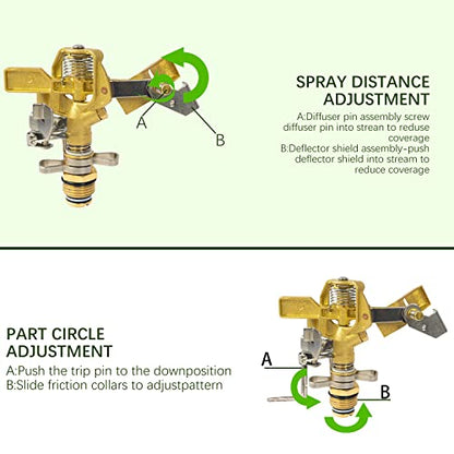 Hourleey 1/2 Inch Brass Impact Sprinkler, Heavy Duty Water Sprinkler Head, Adjustable 0-360 Degree Coverage Pattern, Watering Sprinkler with Nozzles for Large Patio Garden Irrigation (4 Pack) - size: 4 Pack