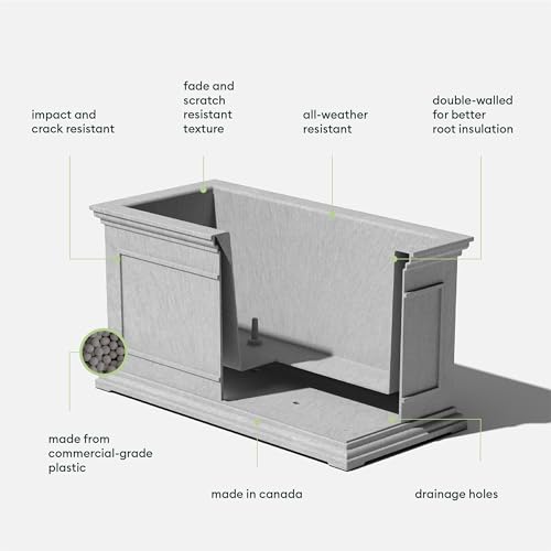 Veradek Brixton Series Large Plastic Planter - Gray, Outdoor, All-Weather Resistant, Dimensions 17.5"H x 16"W x 32"L, Classic Estate Design for Flowers, Trees, Shrubs - color: Gray
