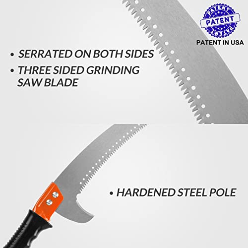 14FT Pole Saw for Tree Trimming 2-in-1 Hand Saw Steel Blade Extension Pole - size: 14 FT