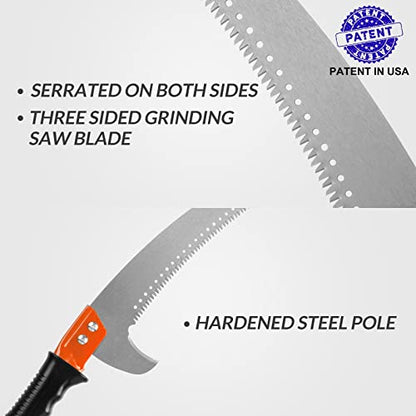 14FT Pole Saw for Tree Trimming 2-in-1 Hand Saw Steel Blade Extension Pole - size: 14 FT