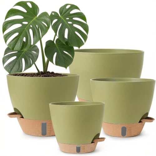 Saiveina Self Watering Pots for Indoor Plants, 4 Pack, 8/9/10/12 Inch