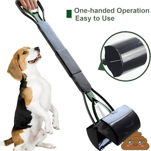 32'' Pooper Scooper for Large Small Dogs Heavy Duty, Long Handle Poop Scoop for Yard, Grass, Gravel, Dog Poop Grabber with High Strength Material and Durable Spring(Dark Green) - size: 1 Piece(32-inch length)Dark Green