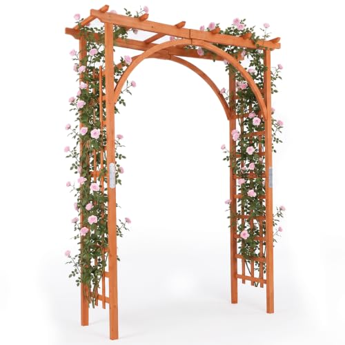 Giantex 85'' Wooden Garden Arbor Trellis, Wedding Arch for Ceremony - color: Walnut Brown, size: 63"W x 85"H