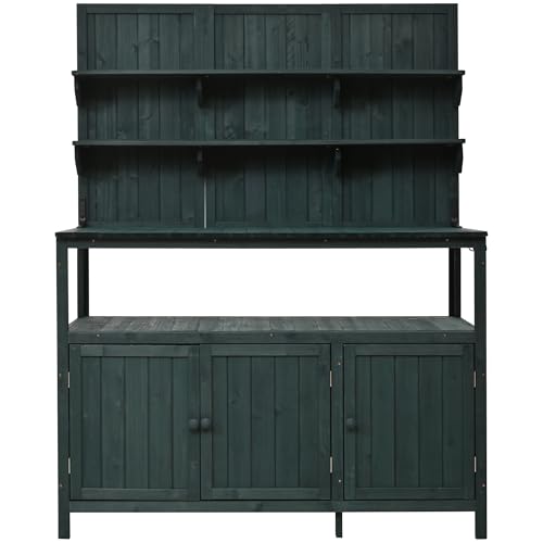 Christopher Knight Home Belfast 50.20" W Outdoor Potting Bench Table, Fir Wood Potting Table, Large Gardening Workstation with Storage Shelf, Ample Space Garden Tools Organizer for Backyard, Green