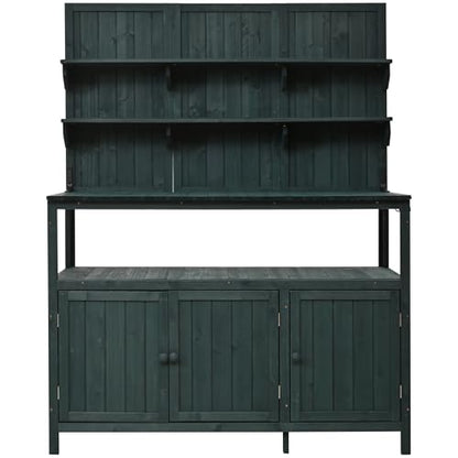 Christopher Knight Home Belfast 50.20" W Outdoor Potting Bench Table, Fir Wood Potting Table, Large Gardening Workstation with Storage Shelf, Ample Space Garden Tools Organizer for Backyard, Green