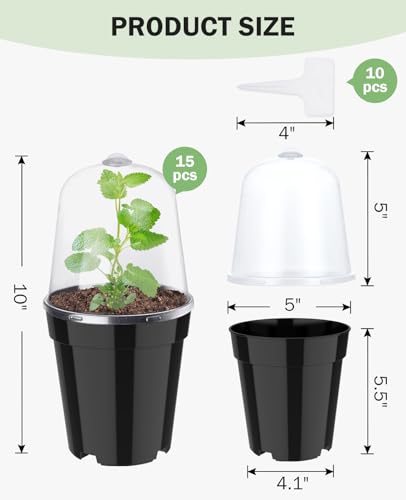homenote 5 Inch Nursery Pots with Humidity Domes for Seed Starting (15 Pcs) - color: Black-with Lid, size: 5 Inch-15 Pack