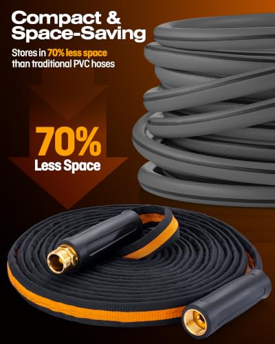 Garden Hose 25 ft, Flexible Lightweight Fabric Water Hose, Kink Free - color: Black-Orange, size: 25 FT