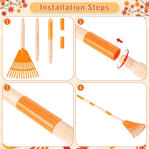 4 Pcs 35'' Kids Rakes for Leaves - Plastic Rake Head with 4 Pairs Kids - color: Orange-4 Pack